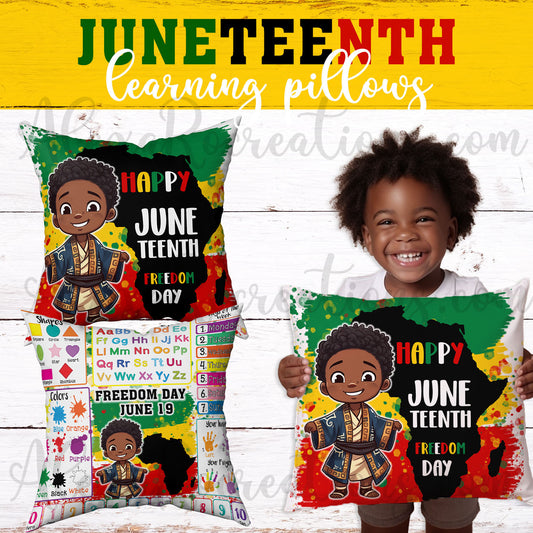 Juneteenth double sided kid's learning Pillows, PNG templates + Mockups