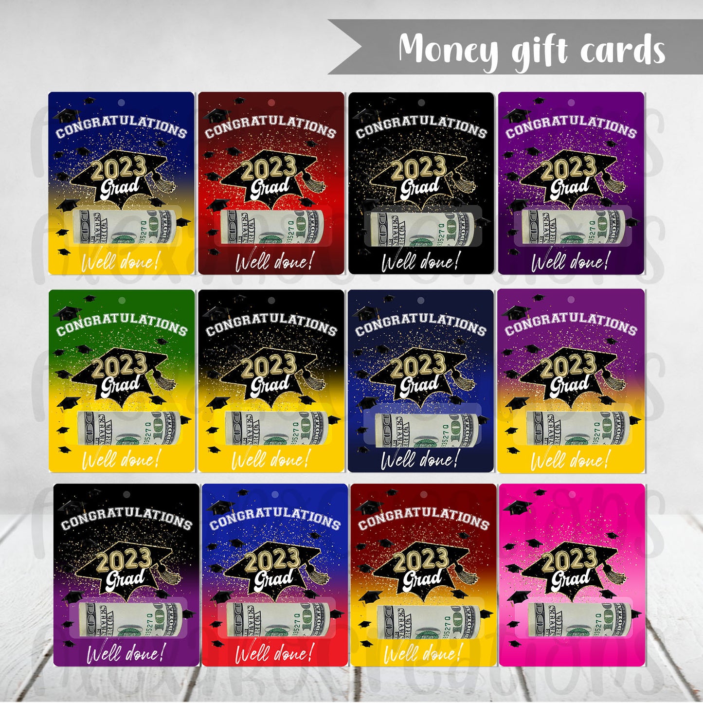 Graduation money gift cards PNG templates + Mockups