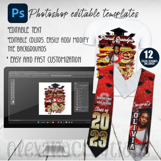 Photoshop templates Graduation shirts and stoles + PNG mockups