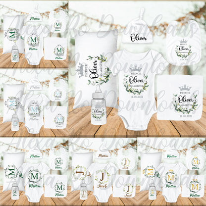 Florals and greenery baby monograms for sublimation, PNG files + Mockups