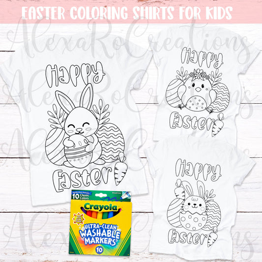 Kid's Easter coloring shirts for sublimation PNG files + Mockups
