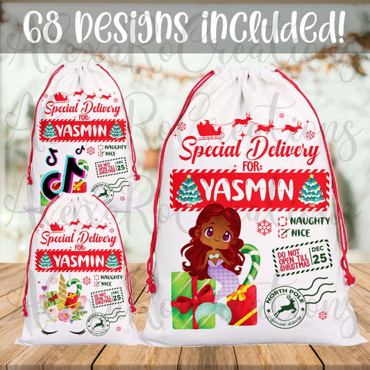 Christmas sacks for sublimation PNG files + Mockups , 68 Designs included!